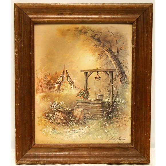 2 VTG Framed Signed Andres Orpinas Canvas Like Prints English Tudor Countryside - Picture 2 of 12